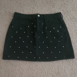Black Studded Jean Skirt